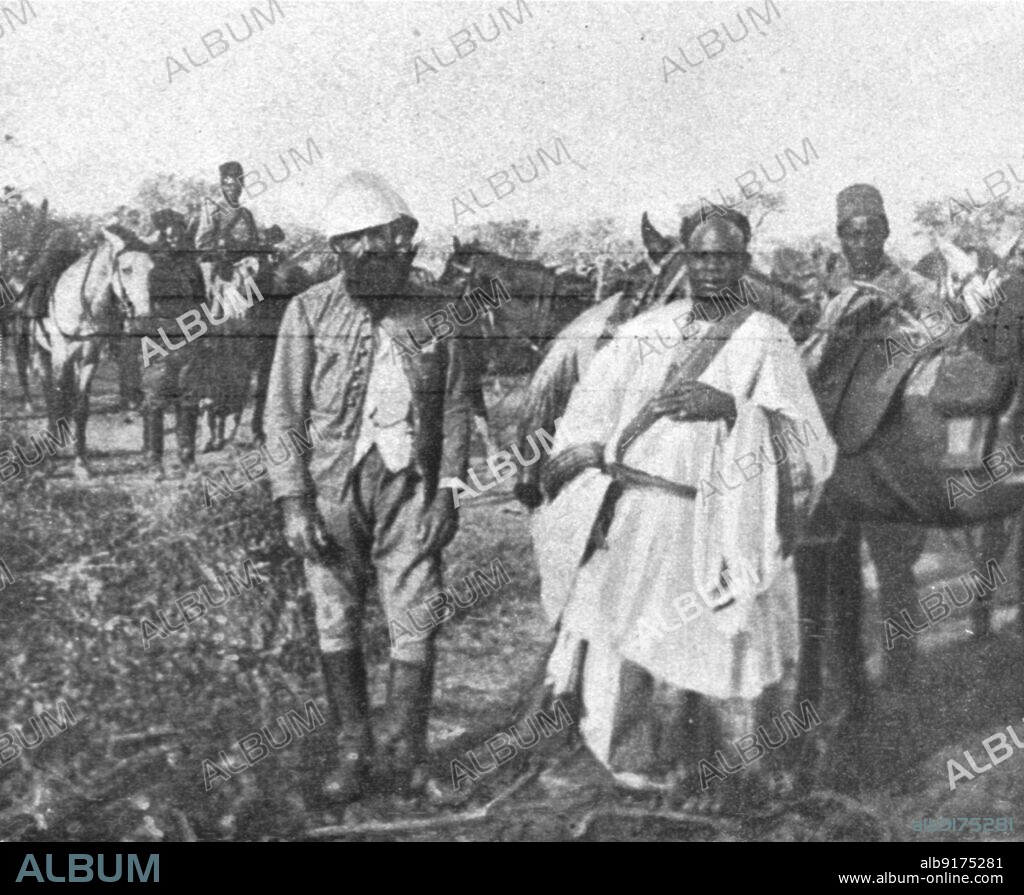 'La conquete du Cameroun; le capitaine Godard, tue a Yamboutou, le 13 fevrier 1915, et le sultan E okhar, des Mandara', 1915. From "Collection de la Guerre IV. L'Illustration Tome CXLVII. La Guerre Janvier, Fevrier, Mars, Avril, Mai, Juin 1916".