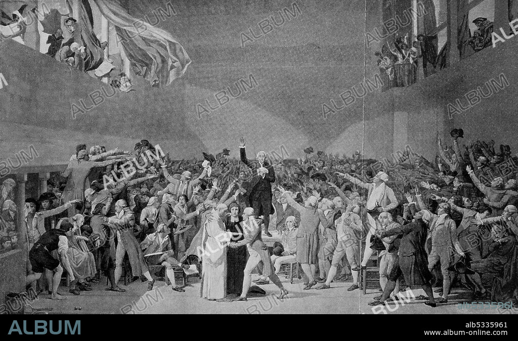 Tennis Court Oath, Tennis Court Oath, Oath in the ballroom at Versailles on June 20, 1789 France  /   Ballhausschwur, Der Schwur im Ballsaal zu Versaille am 20. Juni 1789, Frankreich, Historisch, historical, digital improved reproduction of an original from the 19th century / digitale Reproduktion einer Originalvorlage aus dem 19. Jahrhundert,.