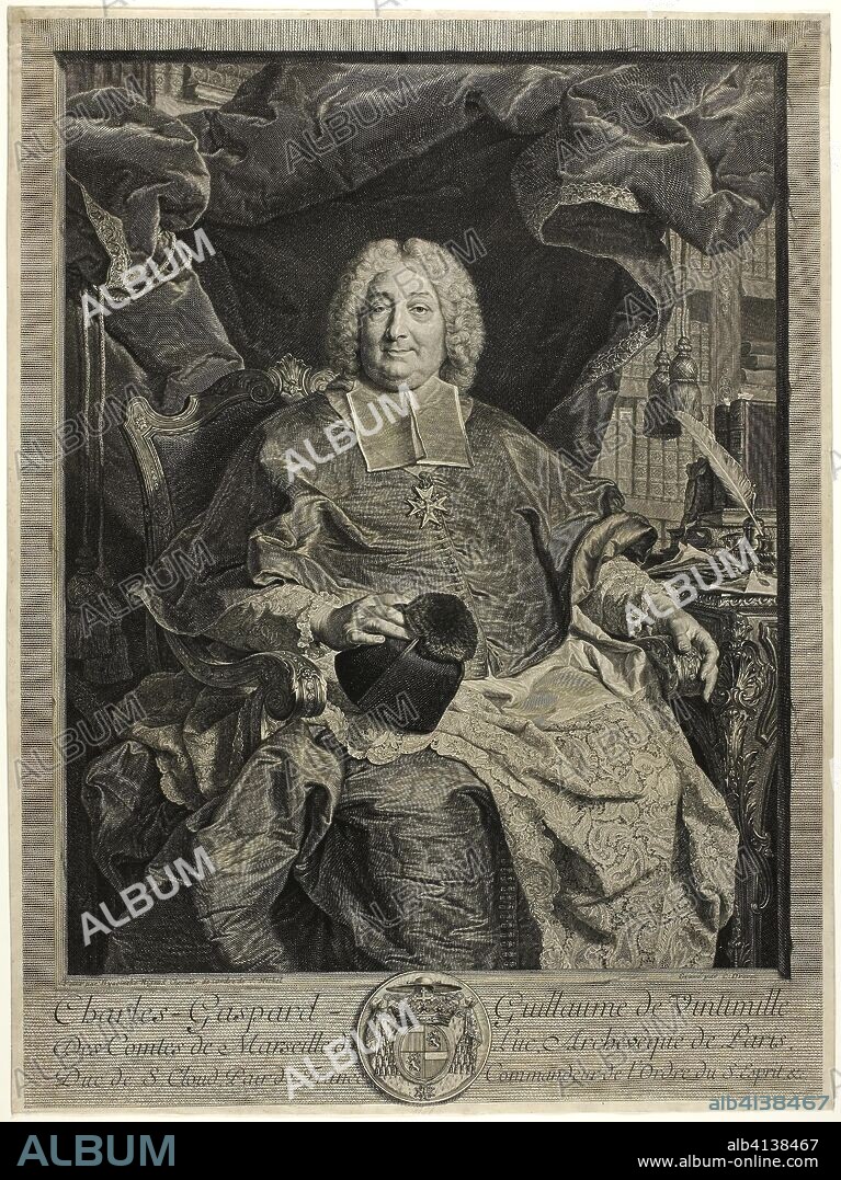 Portrait of Charles-Gaspard-Guillaume de Vintimille, Archbishop of Paris. Claude Drevet (French, 1697-1781); after Hyacinthe Rigaud (French, 1659-1743). Date: 1736. Dimensions: 505 × 372 mm (image); 514 × 383 mm (sheet). Engraving on ivory laid paper. Origin: France.