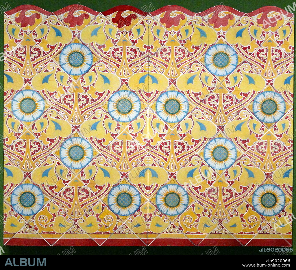 glazed ceramic tiles with stencilled decoration by Luís Bru Martínez (1868-1952) Spanish artist. Dated 1905.
