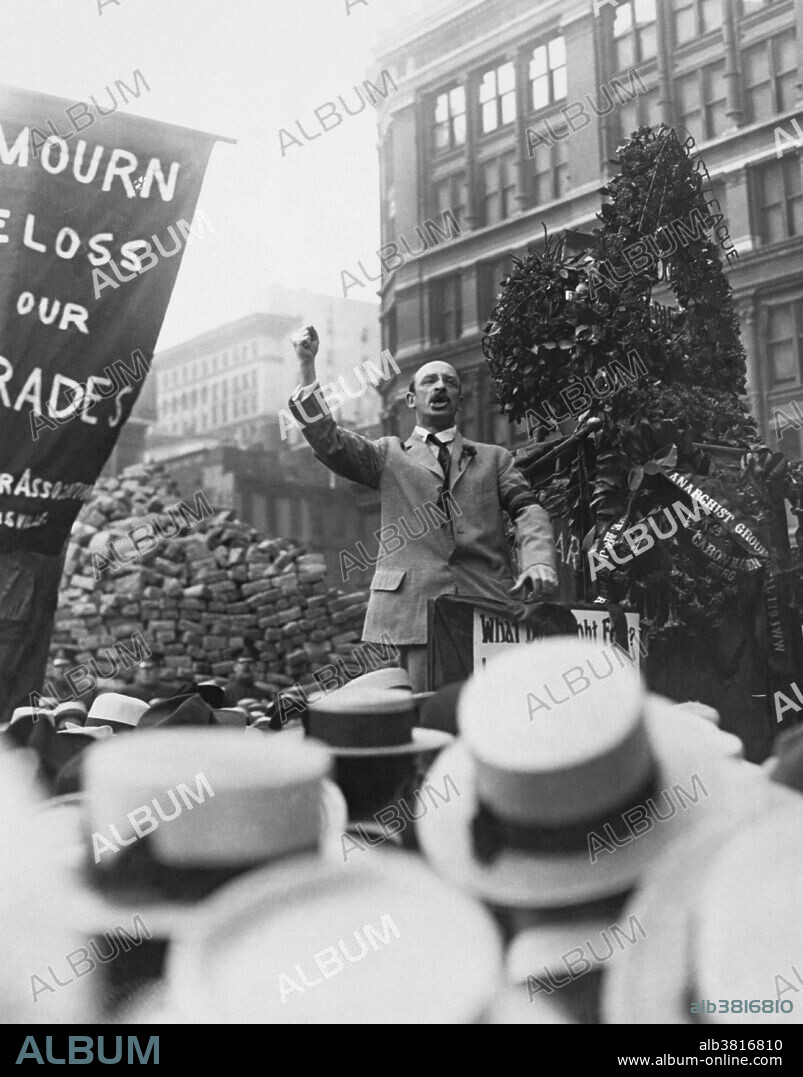 Alexander Berkman speaking at an I.W.W. rally in New York's Union Square; July 11th, 1914, shortly after the Lexington Avenue bombing that killed three of Berkman's associates.