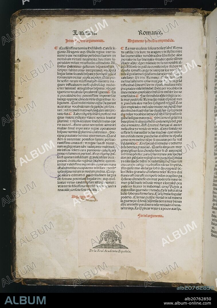 ALFONSO DE PALENCIA (1423-1495). PRIMER VOCABULARIO EN LATIN Y ROMANCE/ PAGINA/ SXV/ MANDADO HACER POR ISABEL LA CATOLICA.