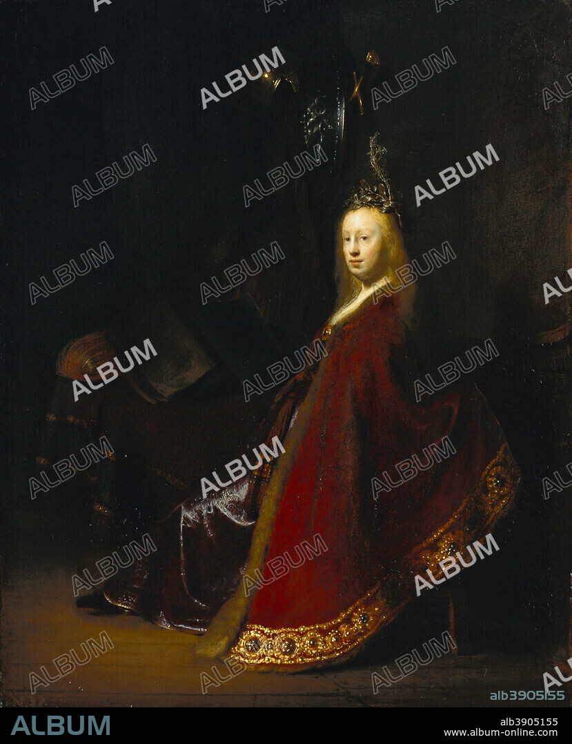 REMBRANDT. Minerva. Date/Period: Ca. 1631. Painting. Oil on oak panel. Height: 60.5 cm (23.8 in); Width: 49 cm (19.2 in).