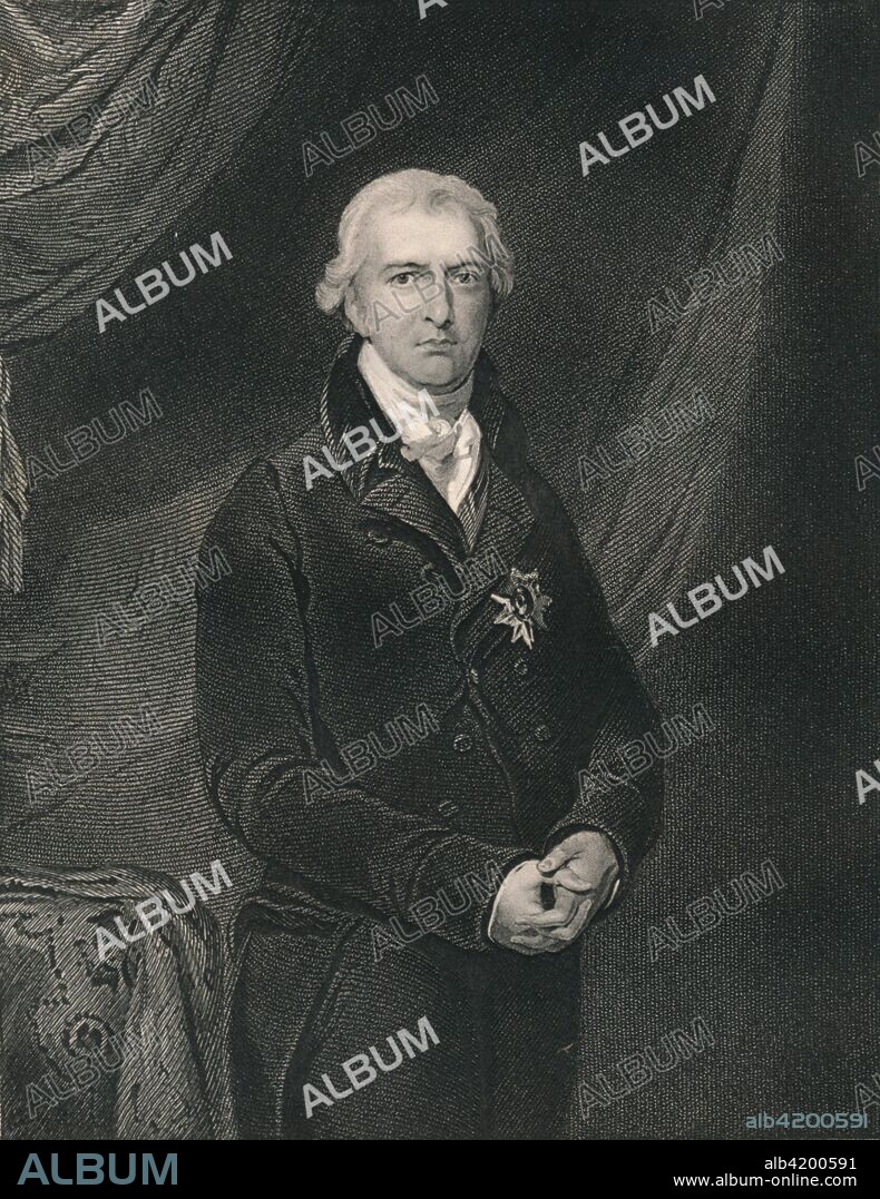 'Robert Banks Jenkinson, Earl of Liverpool', c1820, (mid 19th century). Portrait of British politician and Prime Minister Robert Jenkinson, 2nd Earl of Liverpool. Lord Liverpool (1770-1828) served as Prime Minister from 1812-1827, the longest term of office since the establishment of the United Kingdom. He argued for the abolition of the slave trade, but was generally opposed to reform. After the Peterloo Massacre in 1819, his government imposed the Six Acts legislation which limited free speech and the right to gather for peaceful demonstration. He was also opposed to granting political equality to Roman Catholics. 'From the original by Sir Thos. Lawrence, P.R.A. in the collection of The Rt. Honourable The Earl of Liverpool'. [The London Printing and Publishing Company, London].