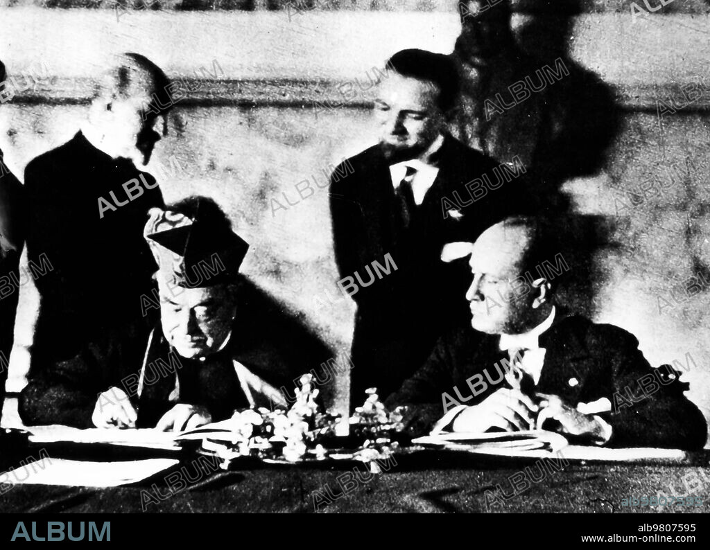 The Signature Of Of The Lateran Pacts Between Cardinal Pietro Gasparri And Benito Mussolini, Rome 1929.