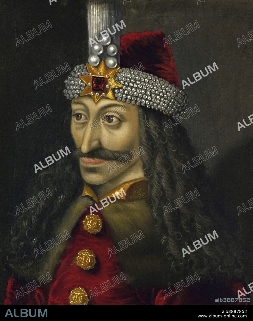 Vintage European history painting of Vlad the Impaler, Prince of Wallachia.