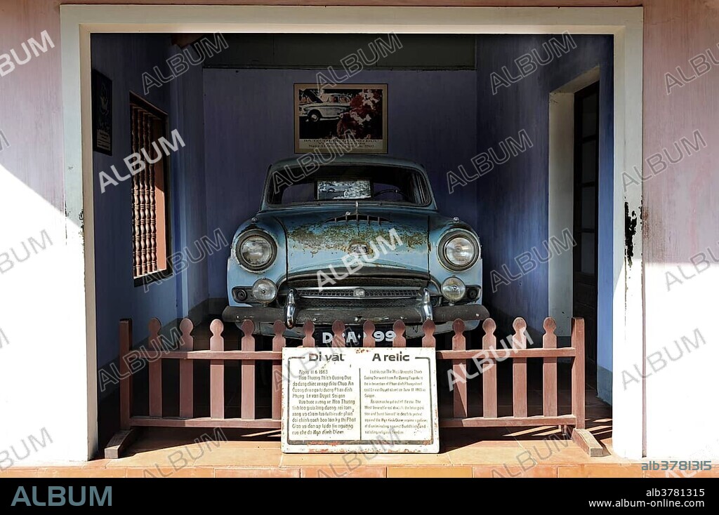 The Austin car which took the Buddhist monk Thich Quang Duc to Saigon in order to burn himself to death as a protest against the government in 1963, Thien Mu Pagoda, Hue, North Vietnam, Vietnam, Southeast Asia, Asia.