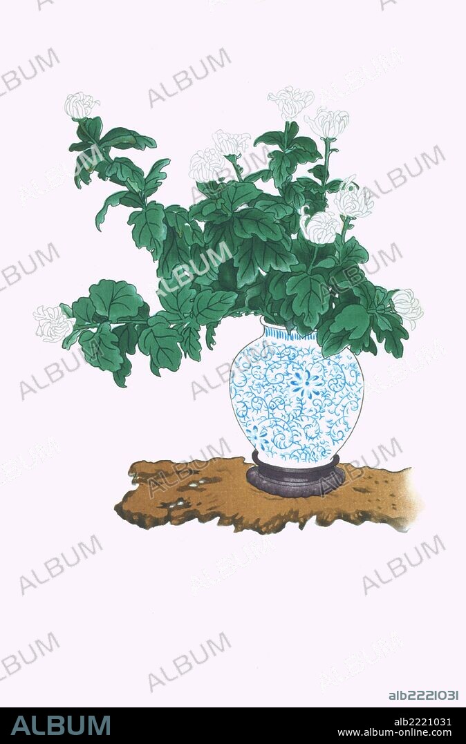 Print from a collection of Japanese flower arrangements known as Ikebana.