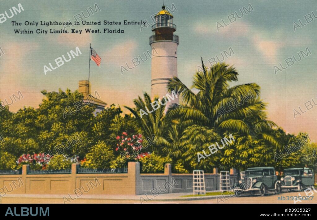'The Only Lighthouse in United States Entirely Within City Limits, Key West, Florida', c1940s. From Souvenir Folder of Quaint Key West Fla.. [Tichnor Quality Views, Boston, c1940s].