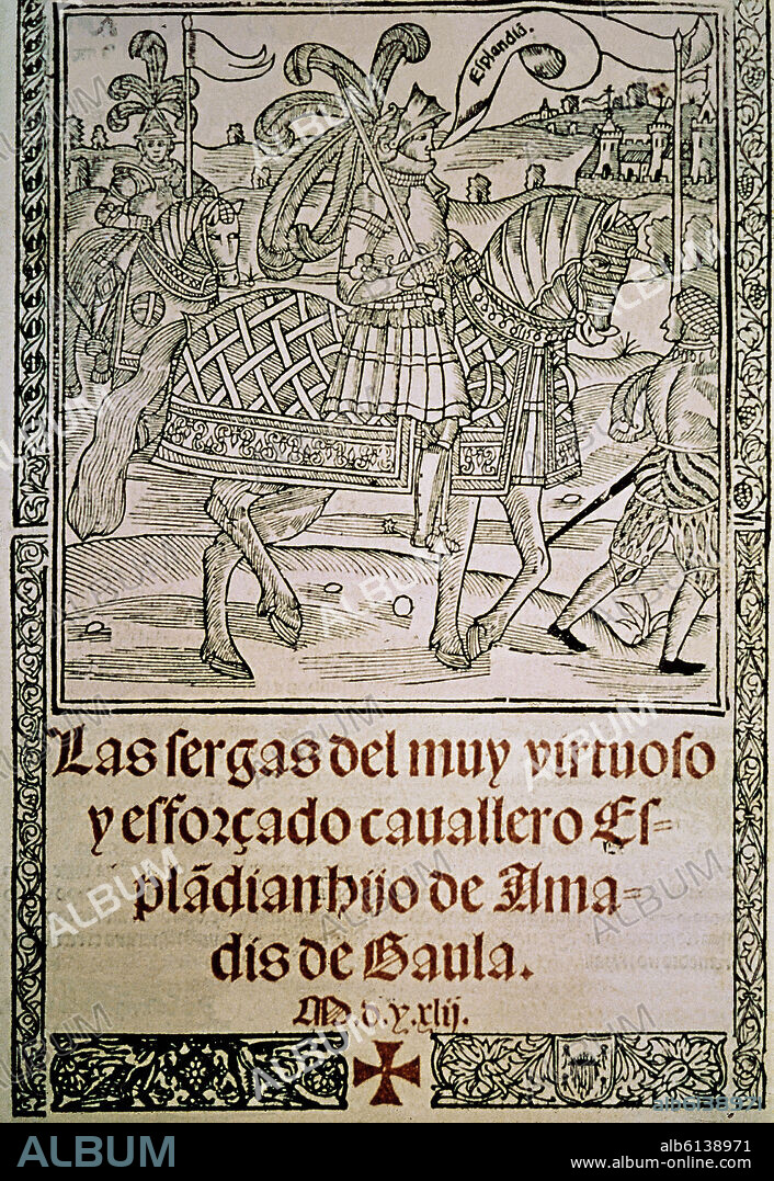 Flyleaf of Las Sergas de Esplandián, fourth book of a serie of Spanish chivalry books (Amadis) written by Garci Rodríguez de Montalvo (?-1504).. Madrid, national library.