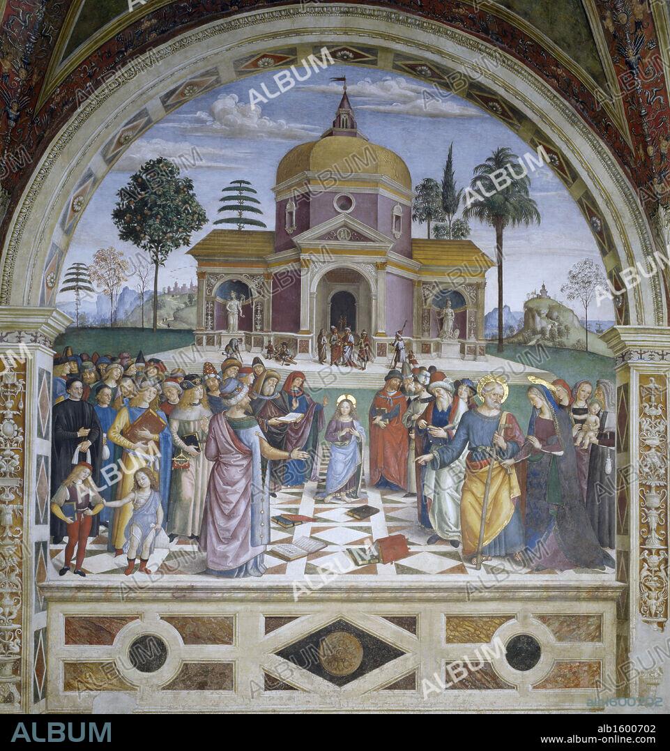 PINTURICCHIO. Presentation at the Temple by Bernardino di Betto,  fresco,  (Circa 1454?1513),  Italy,  Perugia Province,  Spello,  Church of Santa Maria Maggiore,  Baglioni Chapel.
