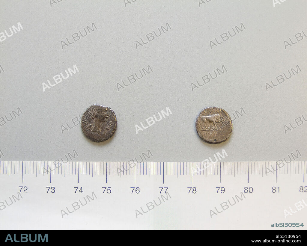 Mint: Gallia Transalpina and Cisalpina, Magistrate: M. Antonius, 8330 B.C., Quinarius from Gallia Transalpina and Cisalpina, 4342 B.C., Silver, 1.71 g, 2:00, 13 mm, Made in Gallia Transalpina and Cisalpina, Roman, 1st century B.C., Numismatics.