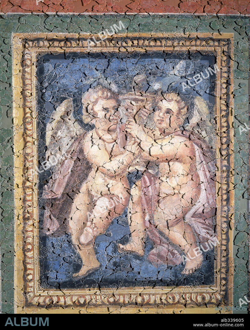 Ceiling Fresco from Palace of Constantine and Helena at Trier 4th century. A pair of putti with wings.