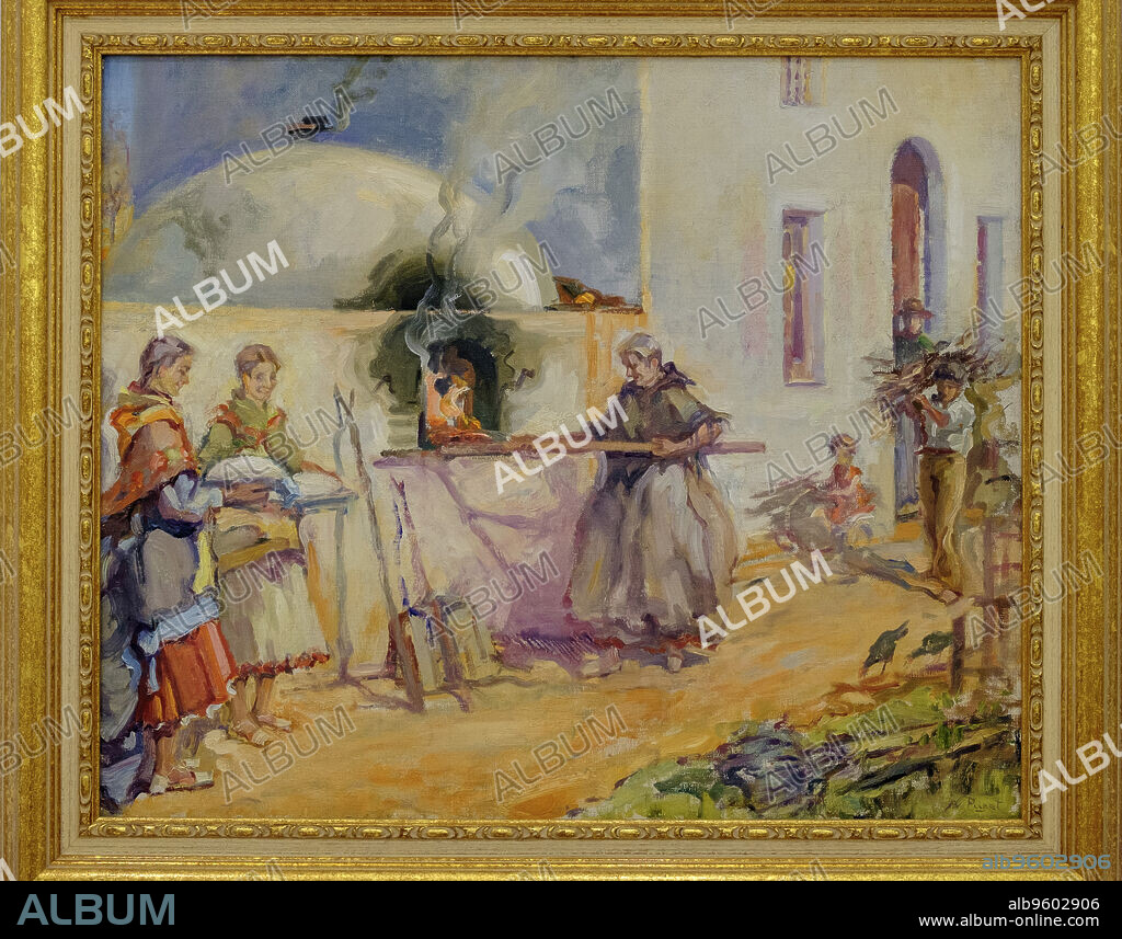 Ibicencas horneando pan,oleo sobre tela, Narcís Puget Viñas, museo Puget, can Comasema, casa del siglo XV, Ibiza, balearic islands, Spain.