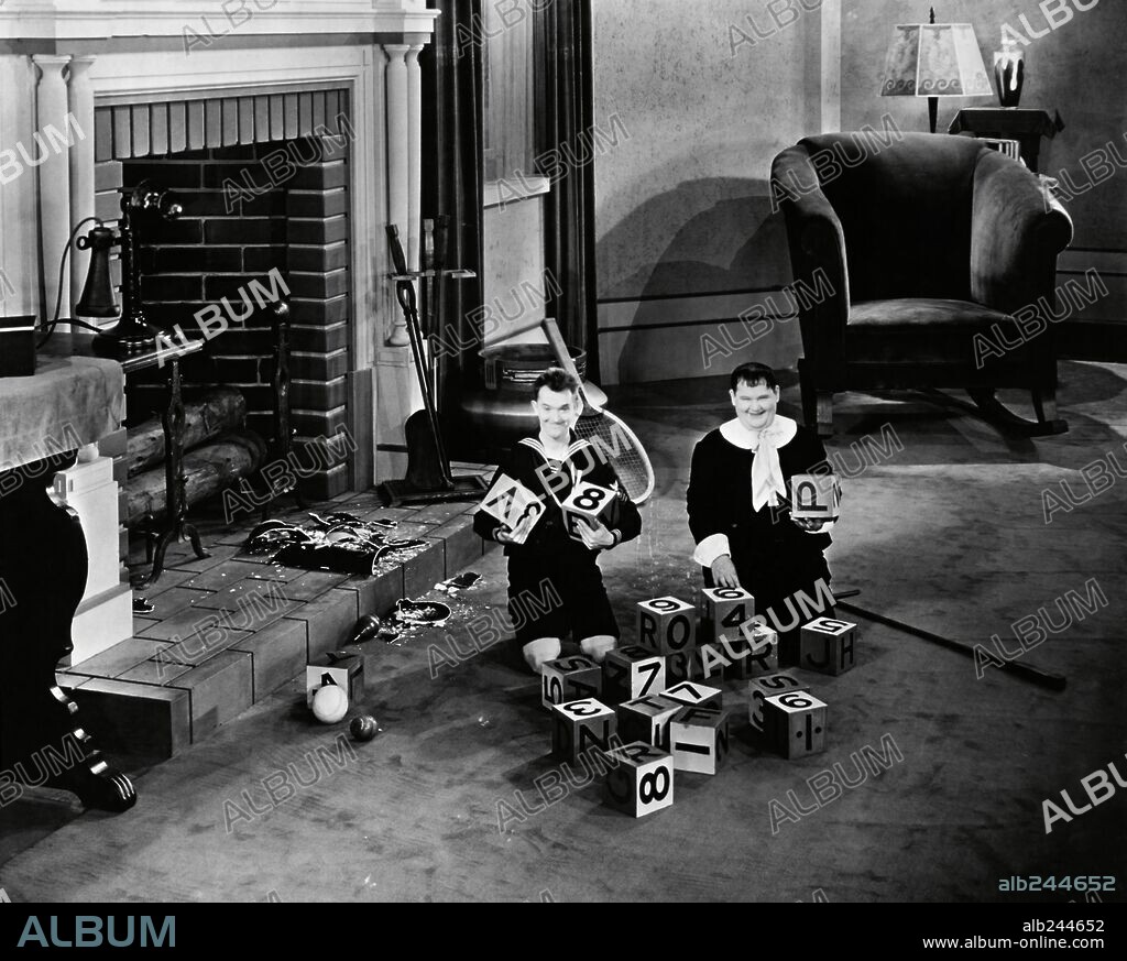 OLIVER HARDY and STAN LAUREL in BRATS, 1930, directed by JAMES PARROTT. Copyright HAL ROACH/MGM.