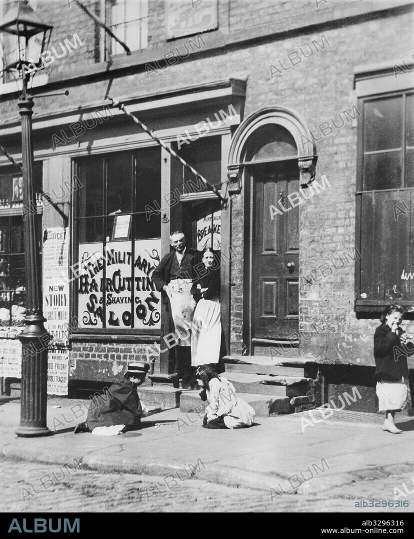 Jack's Military Haircutting and Shaving Saloon in Richmond Row. Merseyside, Liverpool, Centre  - c1894.
