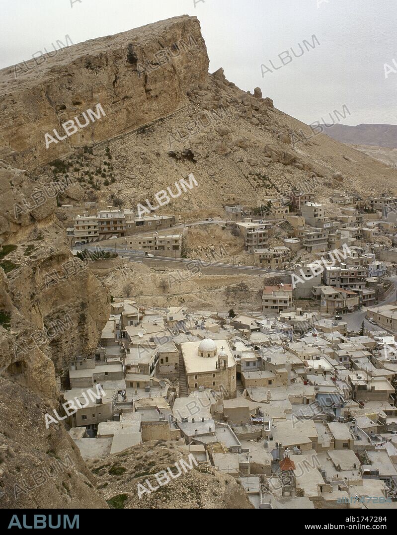 Syria. Maaloula. Town built into the rugged mountainside. Village where Western Aramaic is still spoken. Near East. Photo taken before Syrian Civil War.