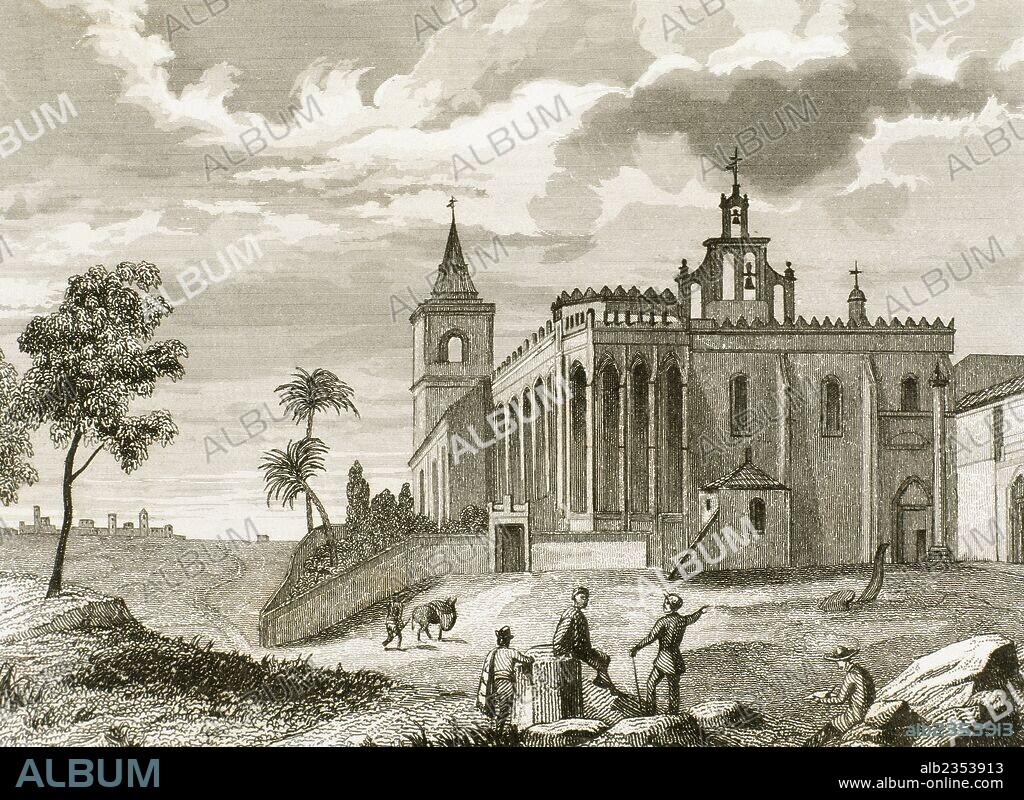 SAN ISIDORO DEL CAMPO, monasterio benedictino. SEVILLA. Andalucía. España. Grabado del siglo XIX.