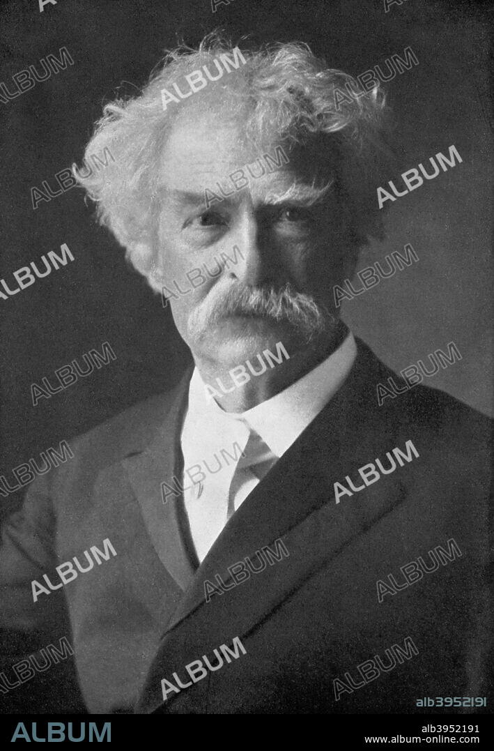 Samuel Langhorne Clemens, American humorist, novelist, writer and lecturer, 1910. Clemens (1835-1910) is better known by his pen name Mark Twain. Supplement to The Bookman, 1910.