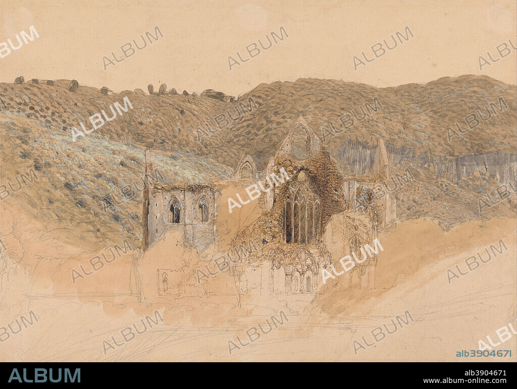 SAMUEL PALMER. Tintern Abbey. Date/Period: 1835. Painting. Gouache and watercolor with pen and brown ink over graphite on medium, smooth, cream wove paper. Height: 591 mm (23.26 in); Width: 762 mm (30 in).