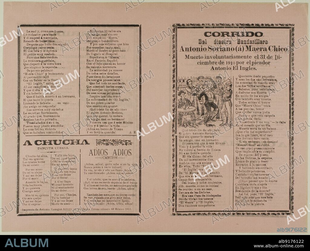 JOSE GUADALUPE POSADA. Corrido del diestro Banderillero Antonio Soriano (a) Maera Chico (Ballad of the Skilled Bullfighter Antonio Soriano, also known as Maera Chico), n.d.