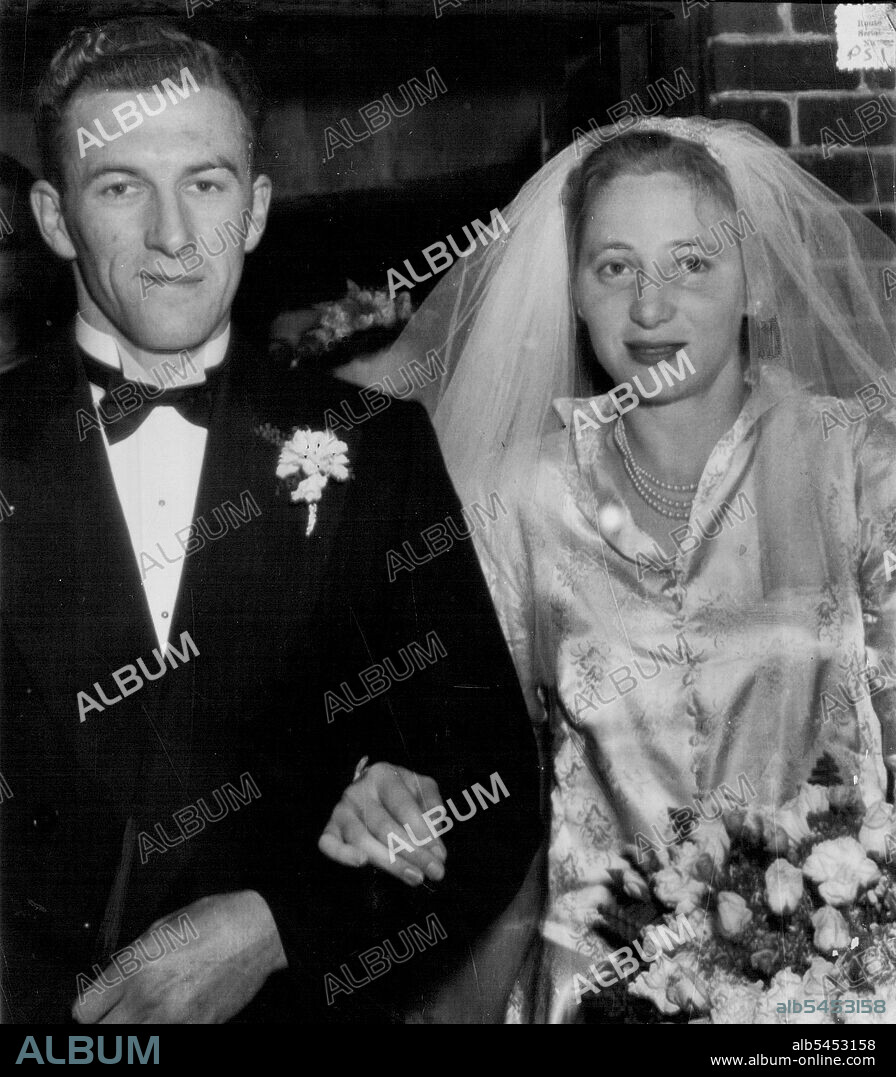 Shirley Strickland and husband Laurence Delahunty leave St. Matthews Church, Guildford, after wedding, June 1.West At Wedding -- Shirley Strickland, Olympic hurdler, and her husband, Laurence Delahunty, leaving Guildford Anglican Church, Perth, after their wedding last night. Miss Strickland broke down and wept when she arrived at the church door. June 02, 1950. (Photo by Daily News).