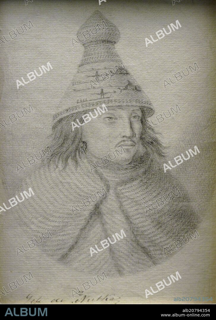 TOMAS SURIA (1761-1844). 'Maquinna, chief of the Nuu-chah-nulth people of Nootka Sound' - Malaspina Expedition, 1789-1794, Drawing, 18,5 x 12,5 cm.