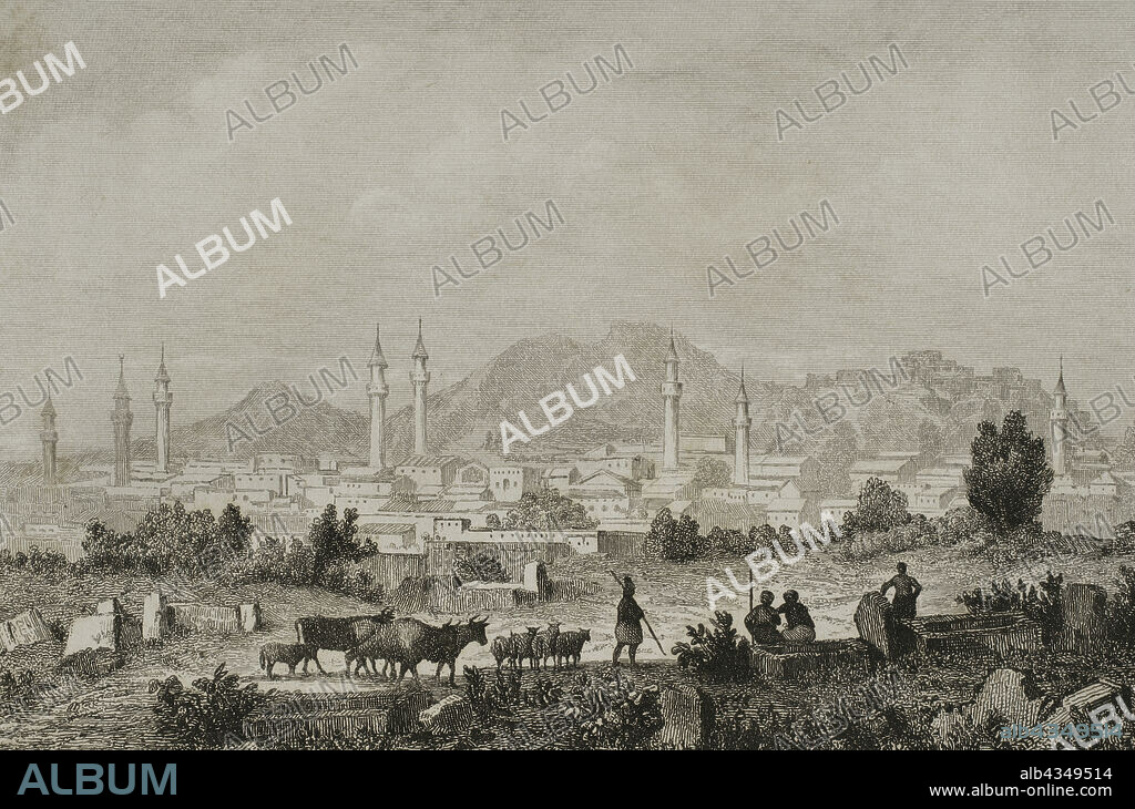 Turquía. Angora (Ankara). Panorámica de la ciudad. Grabado. Grabado dibujado por Préaux. Grabado por Alès. Lemaitre direxit. Panorama Universal. Historia de la Armenia, 1838.