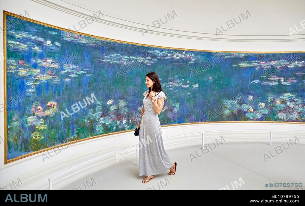 Water-lilies Nympheas series painted by Claude Monet, Musee de L'Orangerie Museum, Tuileries, Paris, France.