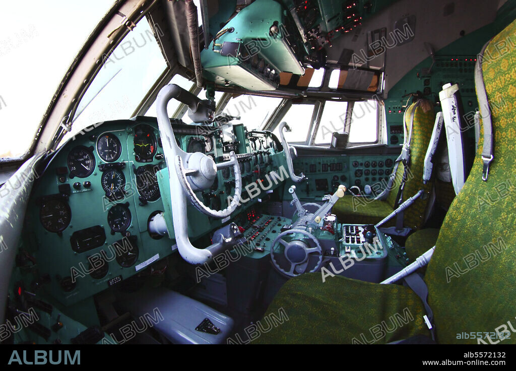 Cockpit of an IL-62M airliner of the Russian Air Force, Russia.