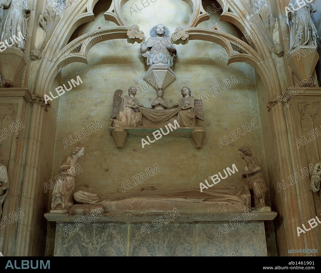 ELISENDA DE MONTCADA (h.1292-Barcelona, 1364). Reina de Aragón (1322-1327). Hija de Pedro II de Montcada, senescal del reino, y de Elisenda de Pinós. En el año 1322 se casó con Jaime II. Fundó en 1326 el Monasterio de Pedralbes, convento de monjas clarisas. SEPULCRO GOTICO DE LA REINA situado en la iglesia del Monasterio de Pedralbes. BARCELONA. Cataluña.