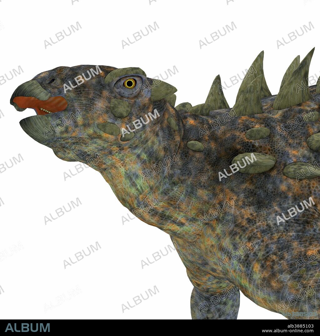 Polacanthus dinosaur head. Polacanthus was an armored herbivorous dinosaur that lived in Europe during the Cretaceous Period.