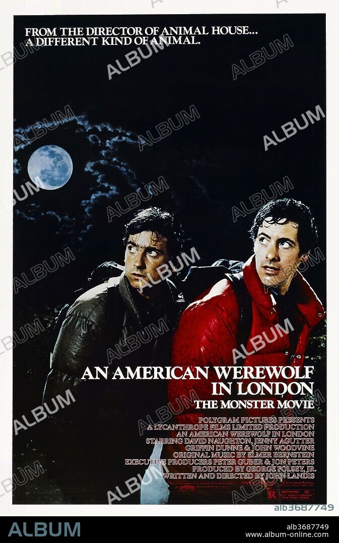 Poster of AN AMERICAN WEREWOLF IN LONDON, 1981, directed by JOHN LANDIS. Copyright POLYGRAM/UNIVERSAL.