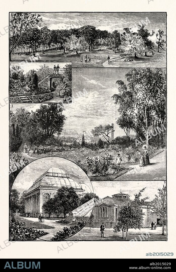 EDINBURGH: THE ROYAL BOTANIC GARDENS; 1.General View of the Gardens; 2. The Arboretum; 3. Rock Garden; 4. Palm Houses; 5. Class Room and Entrance to Museum.