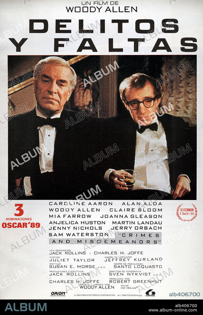 Poster de DELITOS Y FALTAS, 1989 (CRIMES AND MISDEMEANORS), dirigida por WOODY ALLEN. Copyright ORION PICTURES.