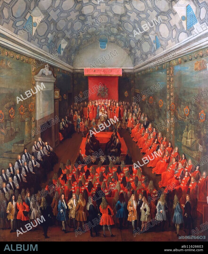 Peter Tillemans (1684-1734) - La reina Ana (1665-1714) en la Cámara de los Lores.