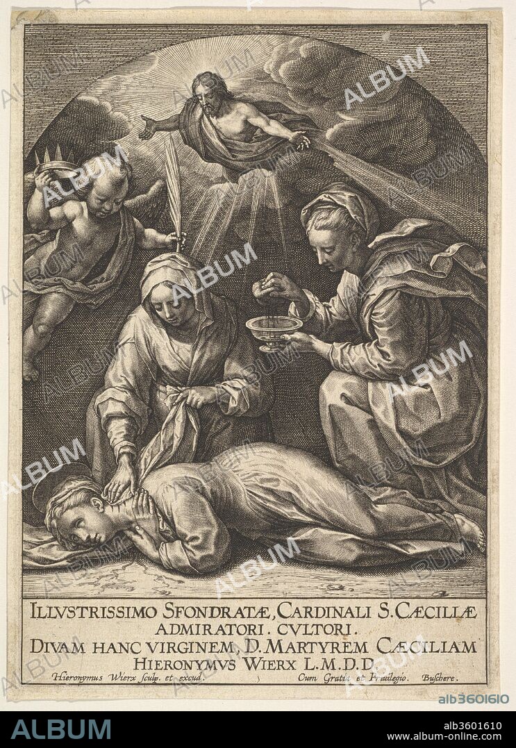 Death of St. Cecilia. Artist: Hieronymus (Jerome) Wierix (Netherlandish, ca. 1553-1619 Antwerp); After Francesco Vanni (Italian, Siena 1563-1610 Siena). Dimensions: sheet: 6 3/16 x 4 7/16 in. (15.7 x 11.2 cm)
plate: 6 x 4 1/4 in. (15.2 x 10.8 cm). Date: ca. 1599-1605.