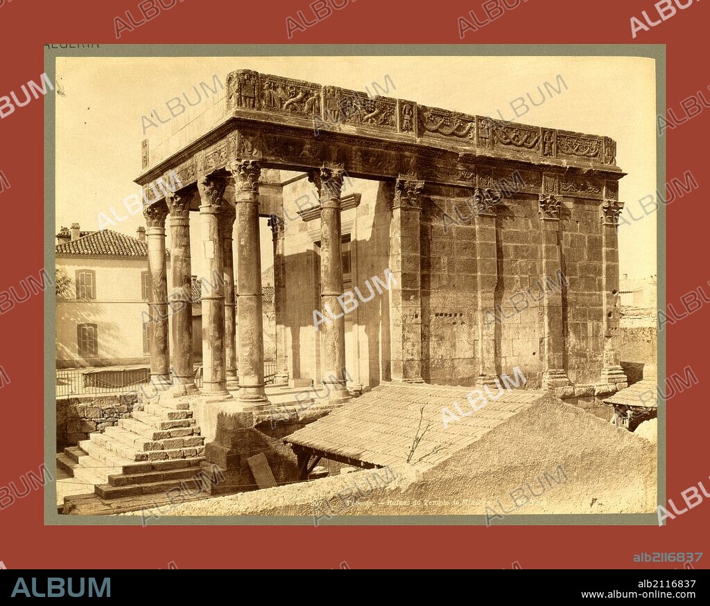 Tebessa Ruins of the Temple of Minerva, Algiers, Neurdein brothers 1860 1890, the Neurdein photographs of Algeria including Byzantine and Roman ruins in Tébessa and Thamugadi; mosques, shrines, public buildings, palaces, and street scenes in Mostaganem, Biskra, Algiers, Tlemcen, Constantine, Oran, and Sidi Bel Abbès; and the cathedral at Carthage. Portraits of Algerian people include Berbers, Ouled Naïl women, and prisoners in Annaba. Tunisian views include mosques, buildings, and street scenes in Tunis.