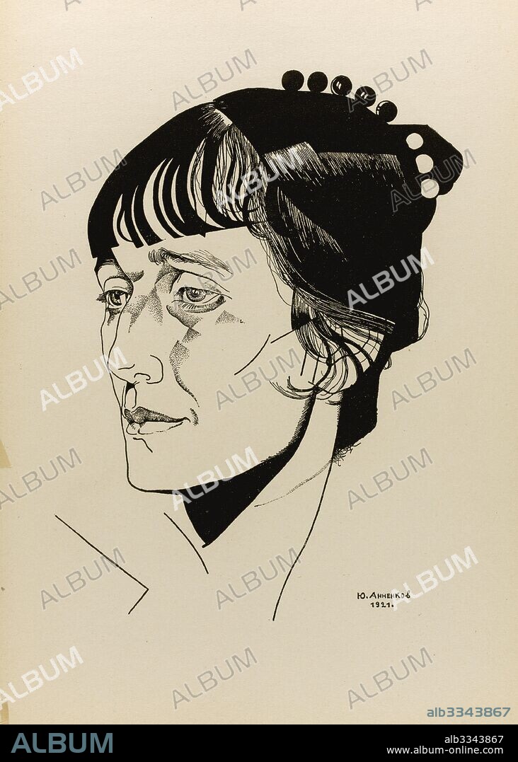 YURI PAVLOVICH ANNENKOV. Portrait of the Poetess Anna Akhmatova (1889-1966).