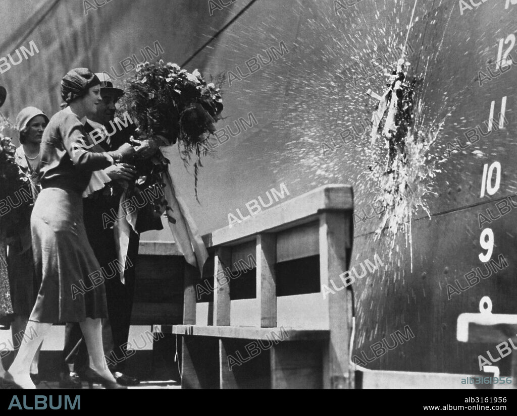 Newport News, Virginia: May 15, 1930. Virignia Hoyt christens the SS Oriente, the second of the Ward liners for the New York-Havana run and sister ship of the SS Morro Castle.