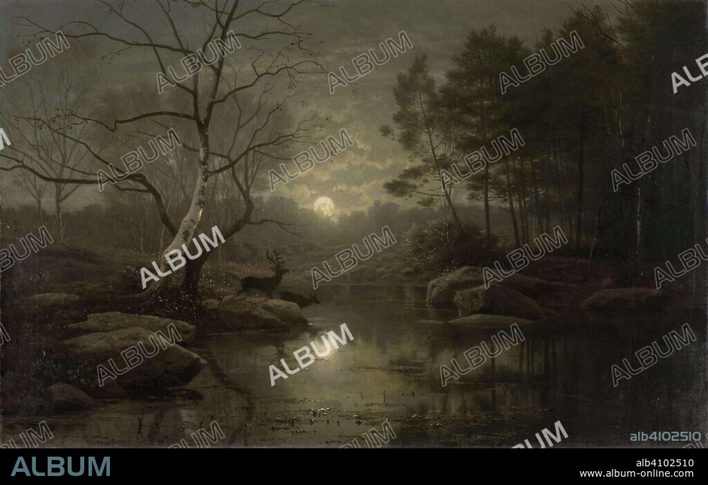 GEORG EDUARD OTTO SAAL. Forest Landscape in the Moonlight. Dating: 1861. Measurements: h 70.5 cm × w 110.5 cm × t 3 cm; d 10 cm.