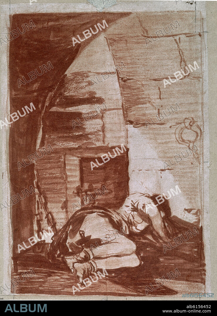FRANCISCO DE GOYA. DIBUJO PREPARATORIO PARA EL CAPRICHO 32 O PARA EL CAPRICHO 34 - MUJER EN PRISION - 1797-1798 - SANGUINA - 200x139.