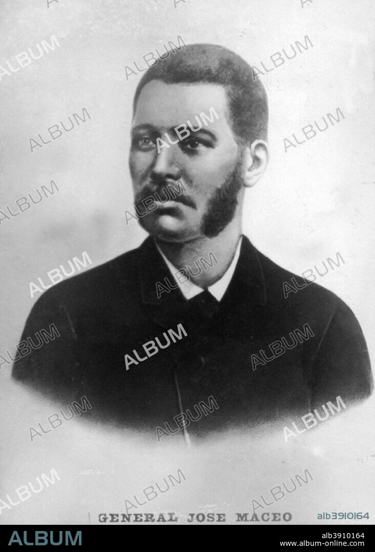 Lt. General Jose Antonio Maceo Grajales (1845-1896), second-in-command of the Cuban Army of Independence, c1910. Known to fellow Cubans as the Bronze Titan (Spanish: El Titan de Bronce), due to his skin color, stature and status, Maceo was one of the most noteworthy guerrilla leaders in 19th century Latin America. Spaniards referred to him as the Greater Lion (El Leon mayor). Cigar card from the History of Cuba,  Geografico Universal, Propaganda de los Cigarros Susini y La Corona, Tabacalera Cubana.