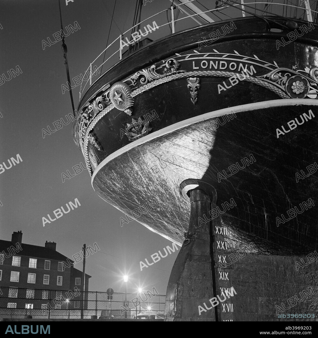 The 'Cutty Sark', Greenwich, Greater London, 1955-1965. Stern of the famous 19th-century tea clipper.