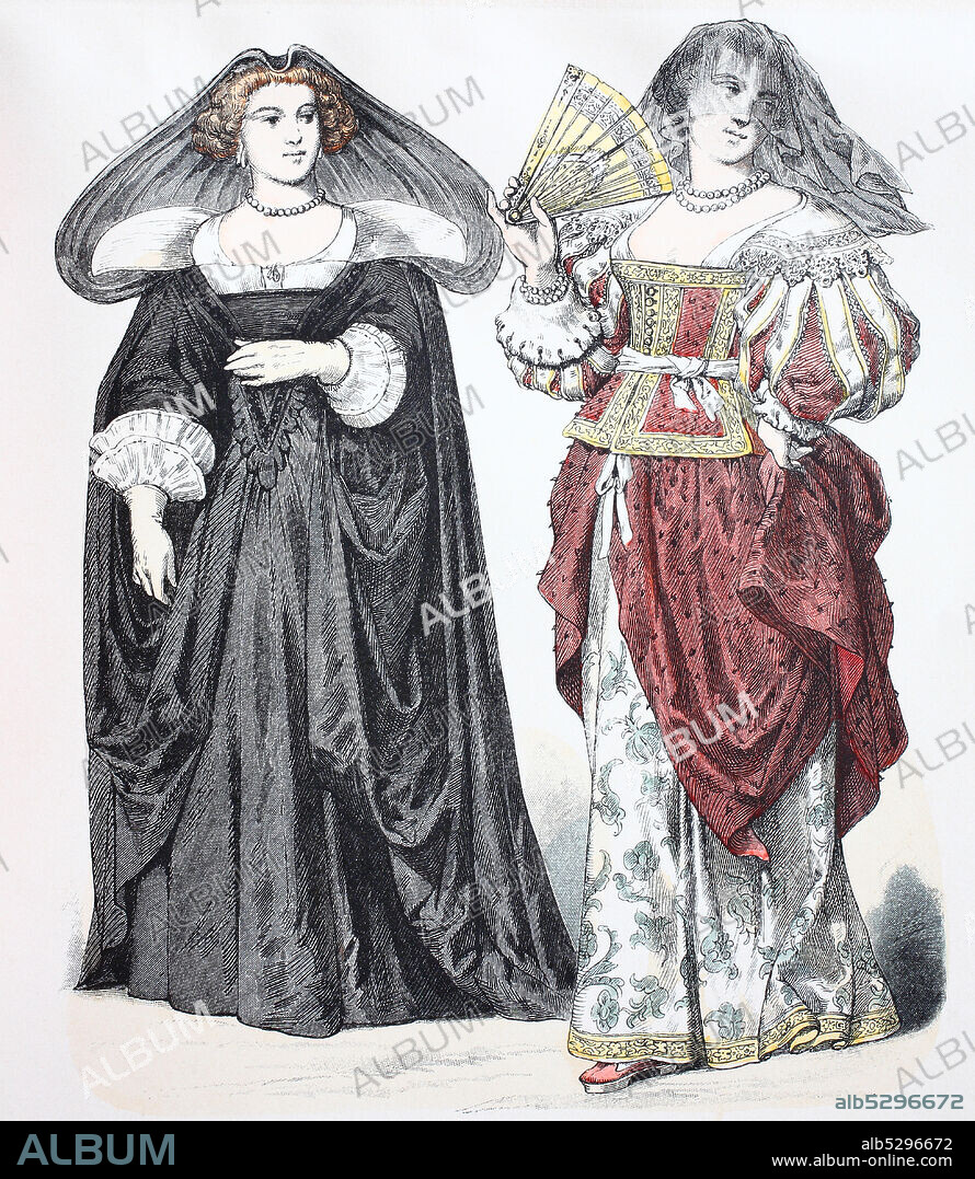 National costume, clothes, history of the costumes, women in grief, France, in 1650, Volkstracht, Kleidung, Geschichte der Kostüme, Frauen in Trauer, Frankreich, 1650.