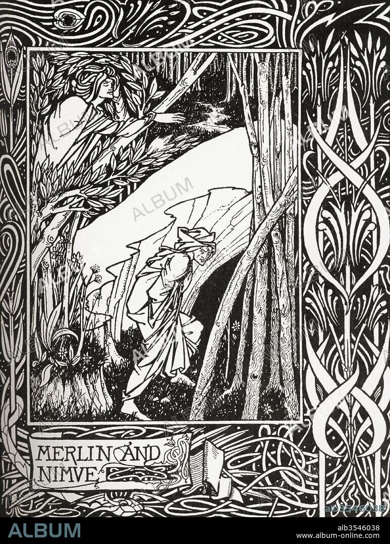 Page decoration by Aubrey Beardsley from The Morte D'Arthur by Sir Thomas Malory. Aubrey Vincent Beardsley, 1872 –1898. English illustrator and author. From The Eighteen Nineties, published 1931.