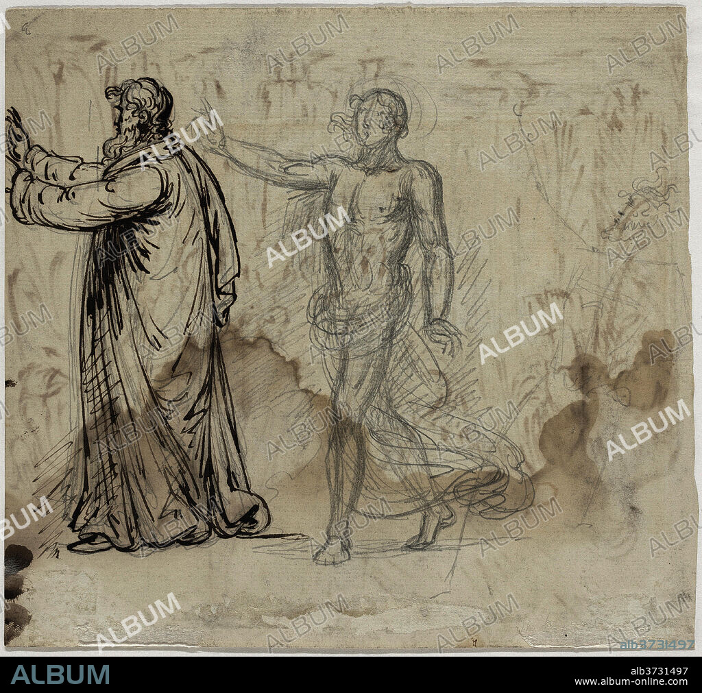 MATHER BROWN. Three Figures [verso]. Dated: 1780/1790. Dimensions: overall (approximate): 19 x 20.5 cm (7 1/2 x 8 1/16 in.). Medium: graphite and pen and ink.