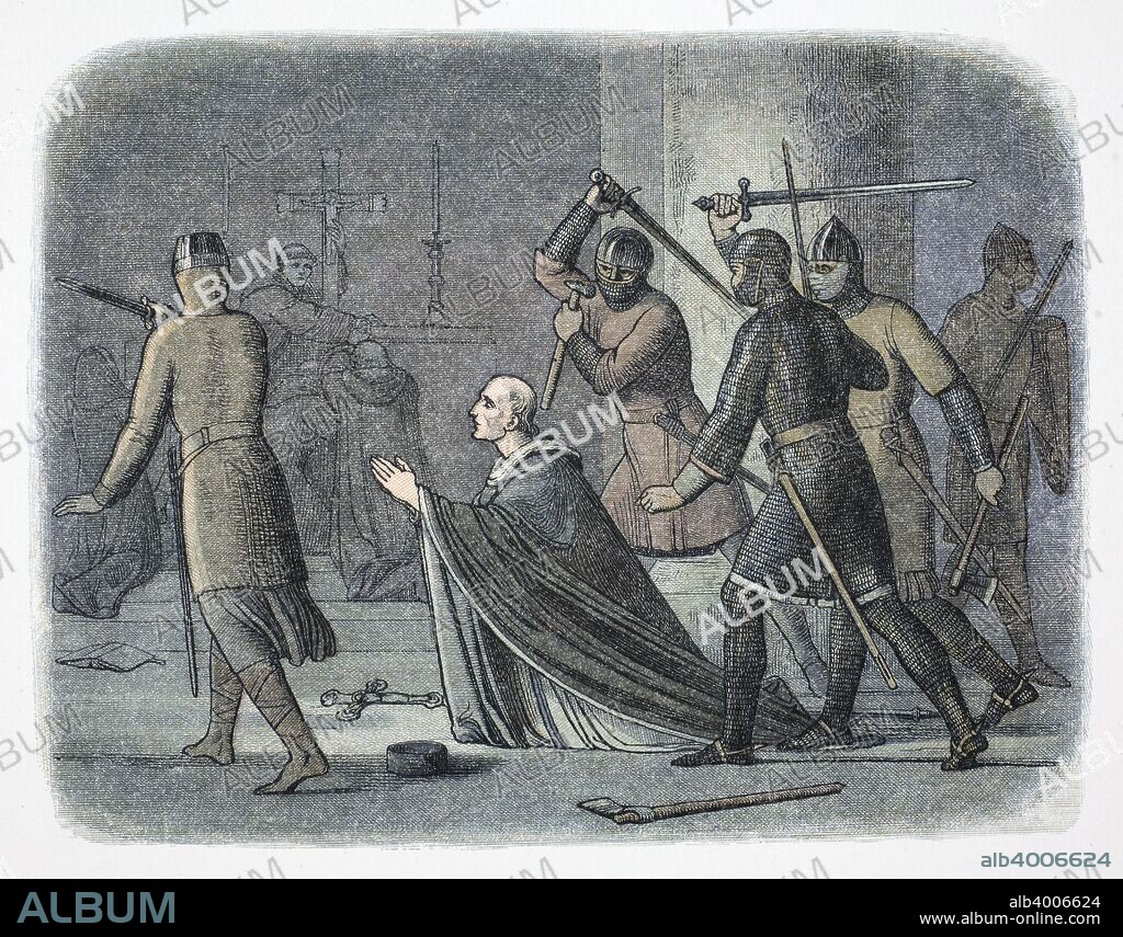 Murder of Thomas Becket, Canterbury Cathedral, Kent, 1170 (1864). Archbishop of Canterbury from 1162, Becket (1120-1170) clashed almost incessantly with King Henry II over the question of the independence of the Church from the authority of the state. He was murdered by four knights in Canterbury Cathedral on 29 December 1170.