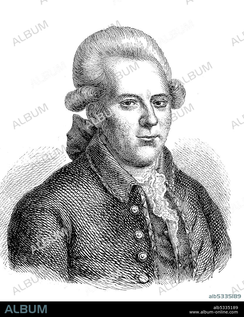 Georg Christoph Lichtenberg, 1 July 1742 - 24 February 1799, a physicist, naturalist, mathematician, writer and the first German professor of experimental physics in the Age of Enlightenment  /  Georg Christoph Lichtenberg, 1. Juli 1742 - 24. Februar 1799, ein Physiker, Naturforscher, Mathematiker, Schriftsteller und der erste deutsche Professor für Experimentalphysik im Zeitalter der Aufklärung, Historisch, historical, digital improved reproduction of an original from the 19th century / digitale Reproduktion einer Originalvorlage aus dem 19. Jahrhundert,.