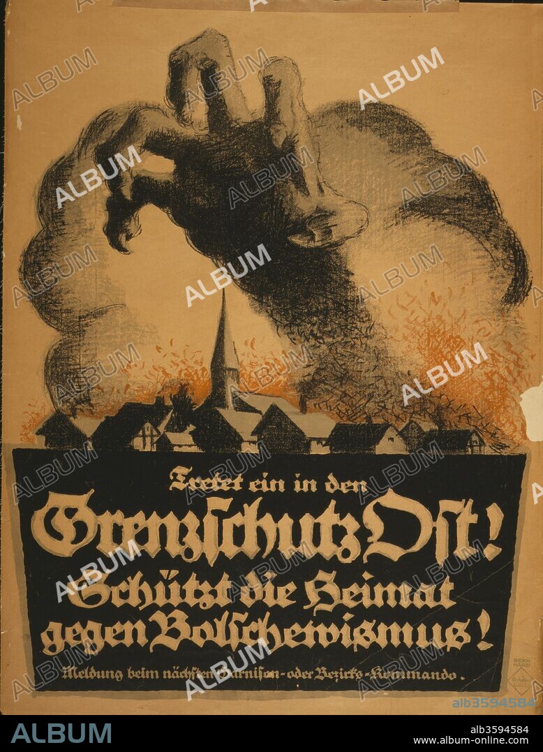LUCIAN BERNHARD. Poster for the Eastern Border Protection Corps in order to protect against Bolshevism.